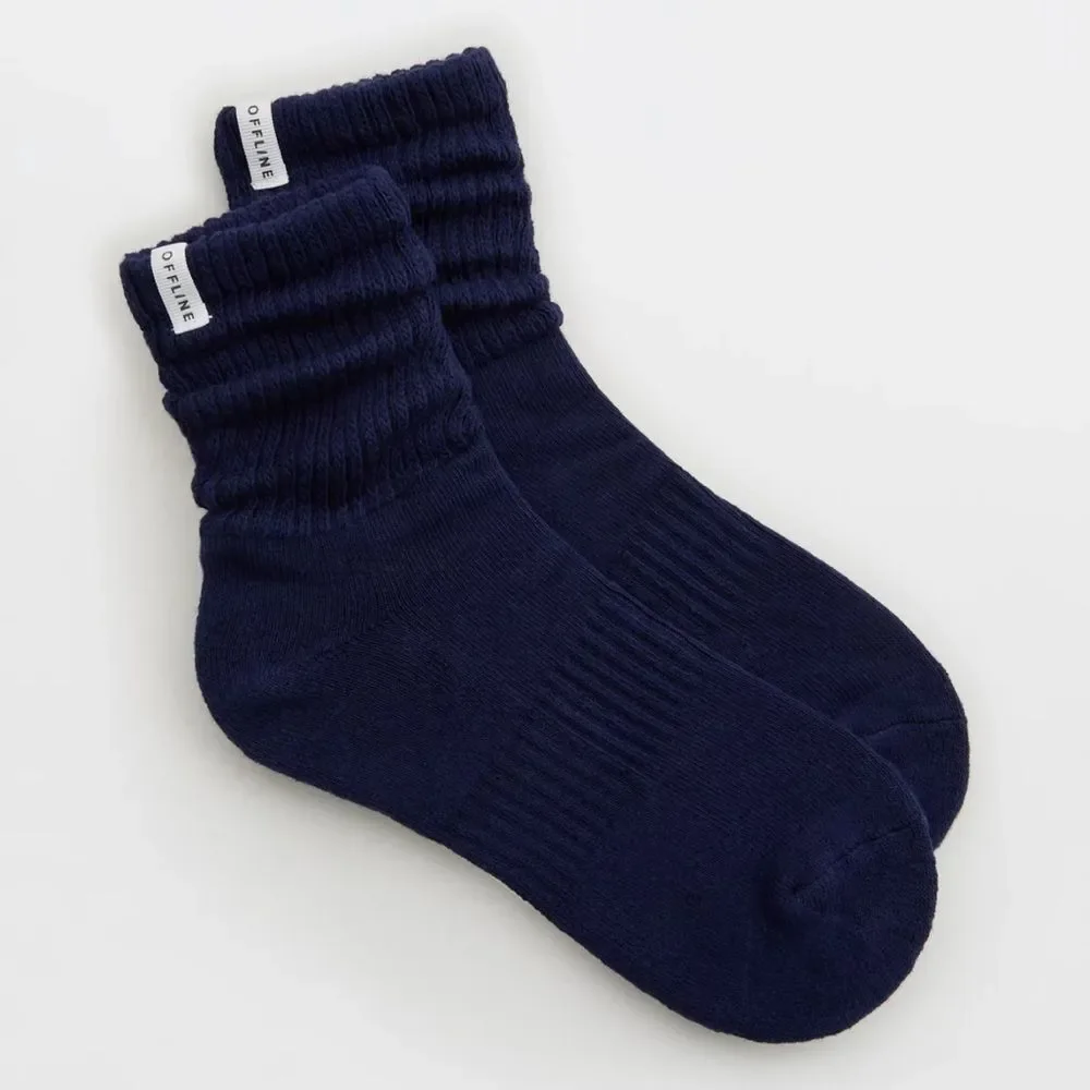 OFFLINE Royal Navy Blue Short Scrunch Tab Logo Cotton Socks